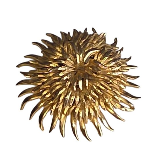 Vintage Starburst Brushed Textured Gold-Plated Brooch - Picture 1 of 7